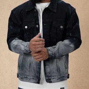Men's Black and Gray Denim Jacket